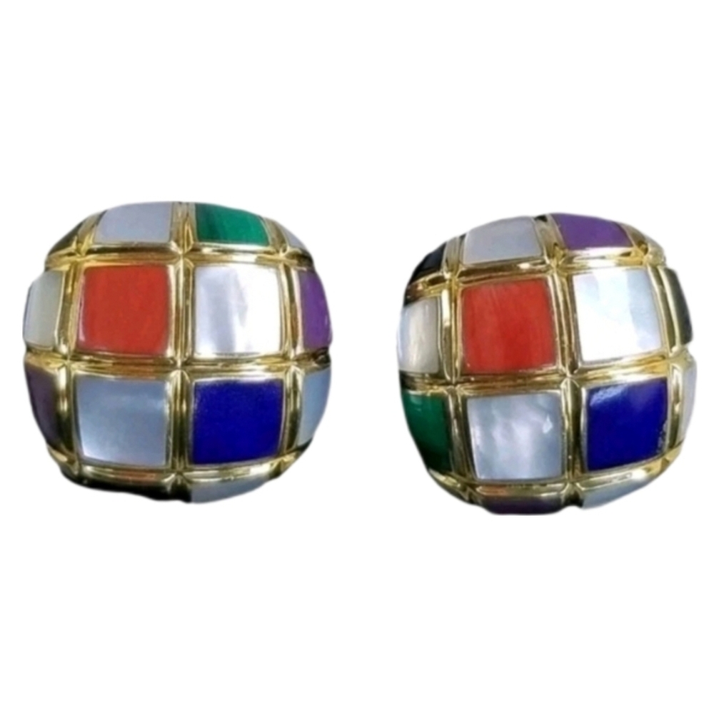 Asch Grossbardt 14k Gold Earrings Multi Gemstone Large 17.8 grams